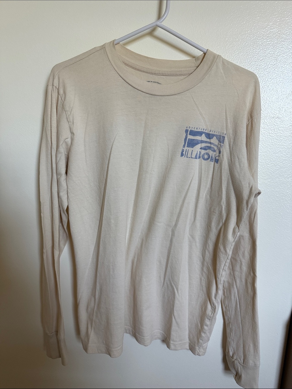 Billabong Beige Long Sleeve Tee with Blue Chest Logo